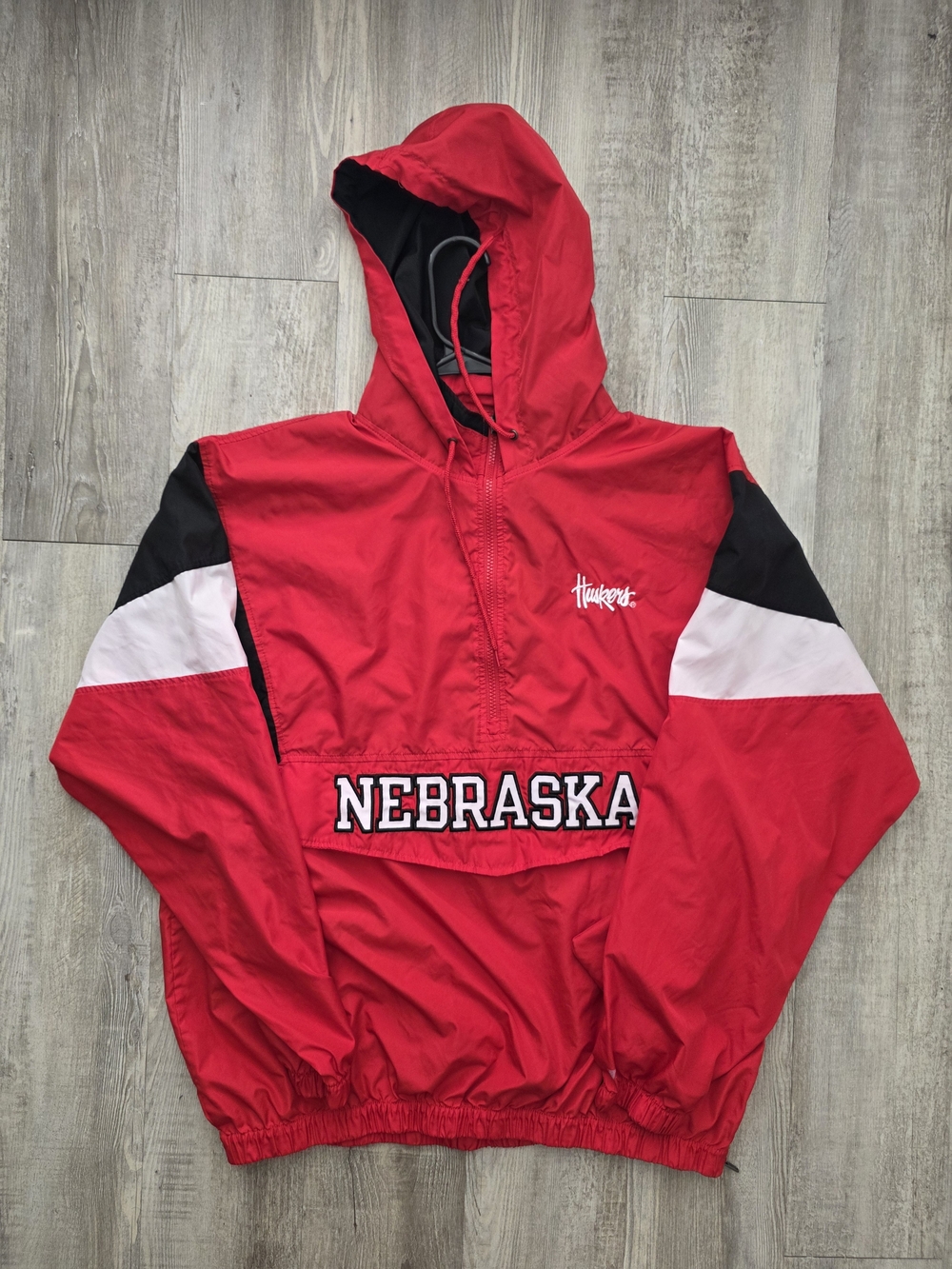 Russell Athletic Red Nebraska Pullover Windbreaker with Black & White Accents